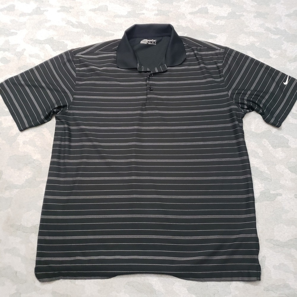 Nike Golf Polo Shirt Mens Large Black Striped Fit Dry Short Sleeve Outdoors